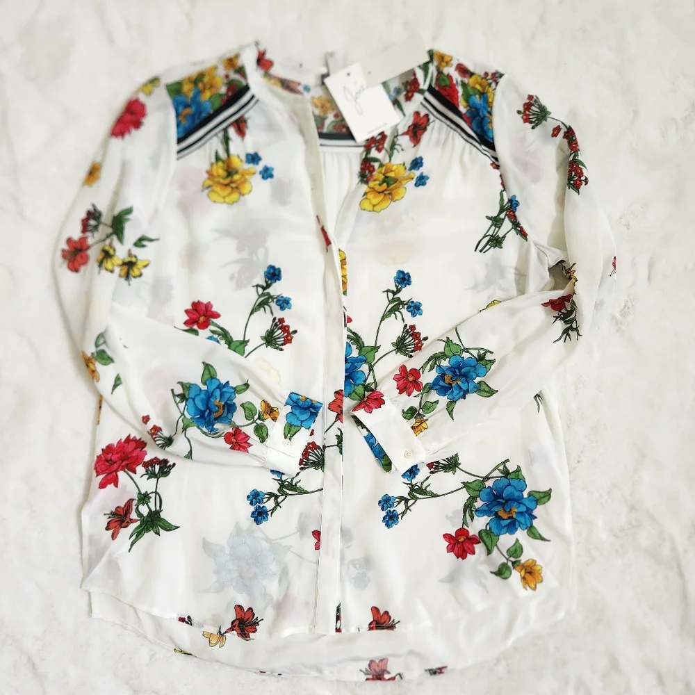 Joie Yaritza B Floral-Print Silk Georgette buttom down Top Size Small